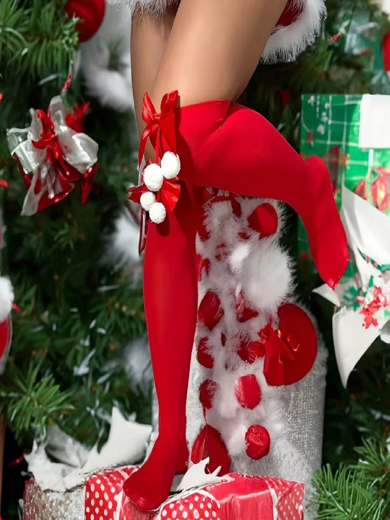 Women'S Red Accessories - 1 x Pair of Red Thigh-High